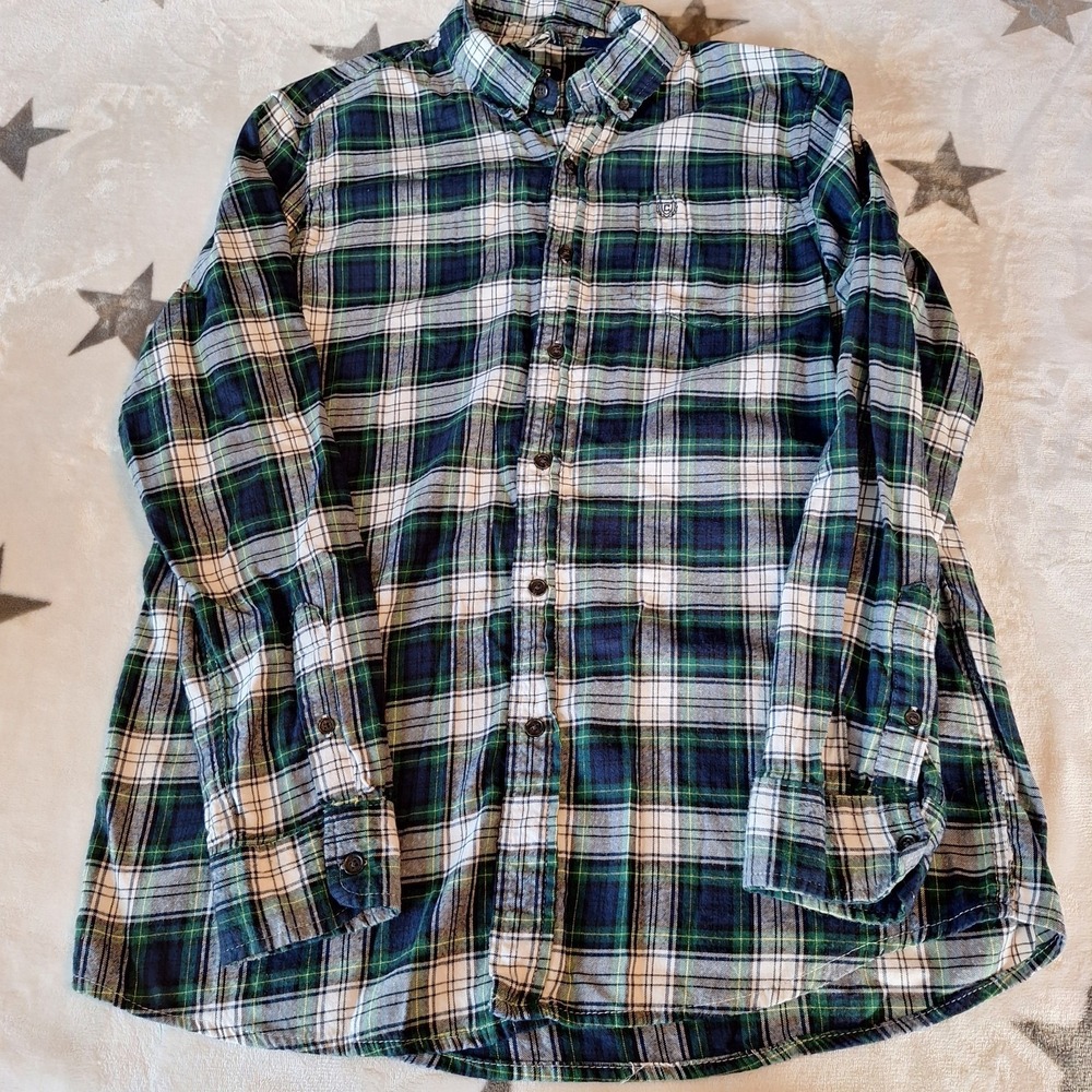 Chaps Mens Large Flannel Shirt Plaid Green Long Sleeve Button Up Casual Preppy